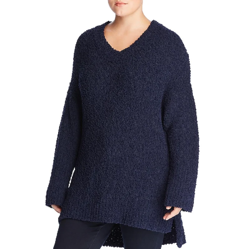 Cupio Women's Plus Size Chenille High-Low V-Neck Pullover Sweater