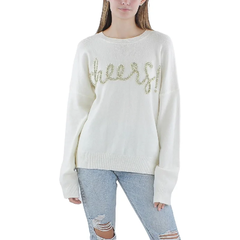 Gilli Womens Cheers Ribbed Trim  Pullover Crewneck Sweater