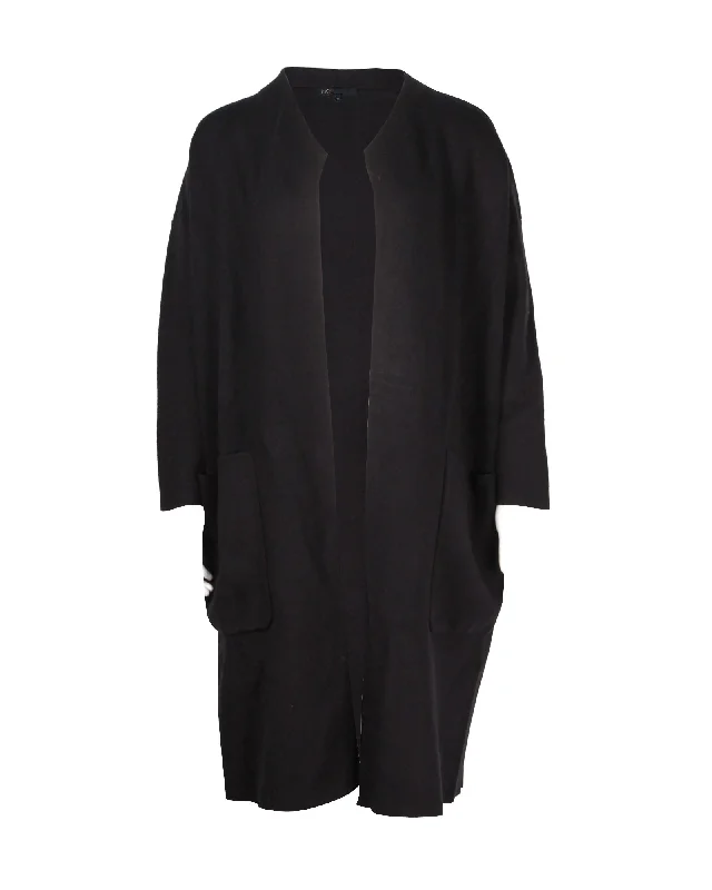 Maje Long Open Cardigan in Black Acrylic