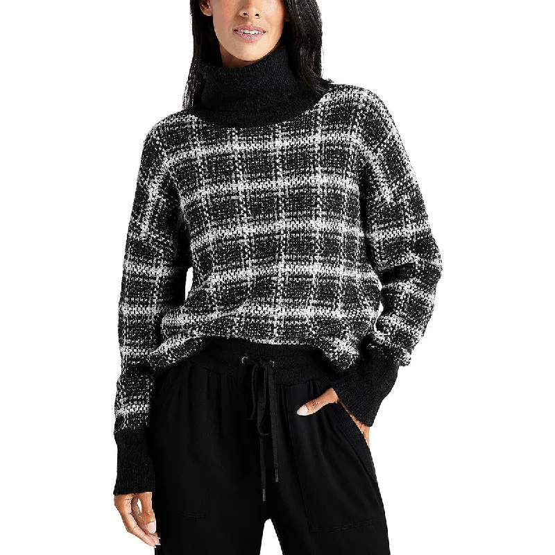 Splendid Womens Plaid Metallic Turtleneck Sweater