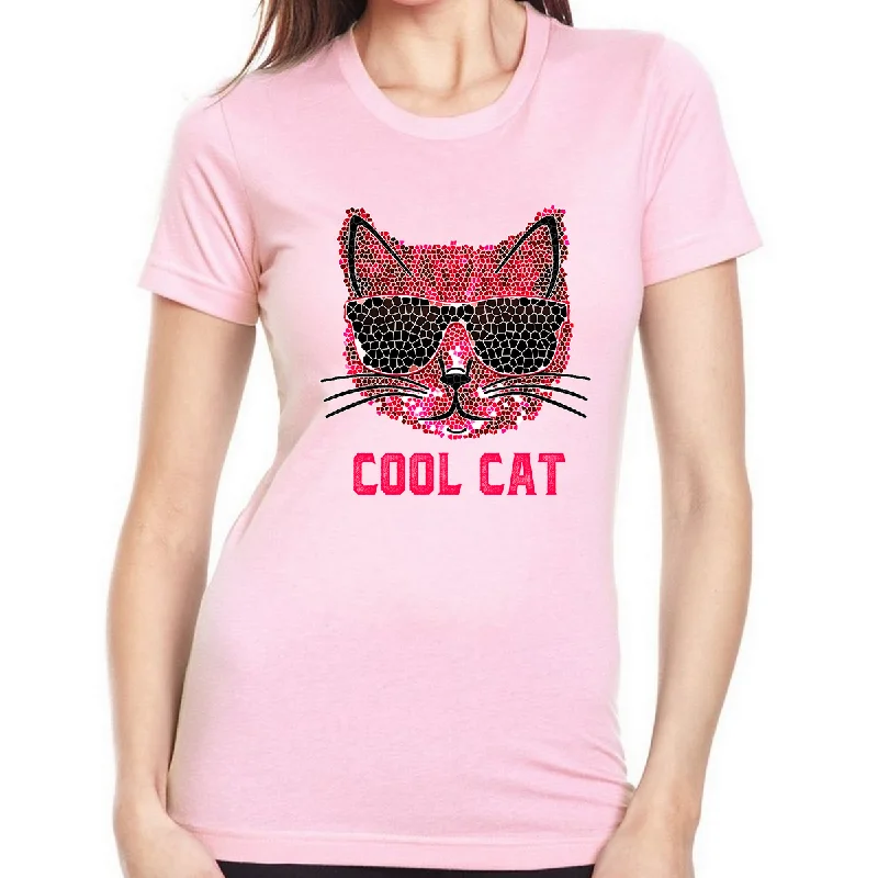 Cool Cat Shirt - Cool Cat Mom Shirt - Pink Cat Shirts for Women Cat Mom Gifts for Women Cat Lover Shirts