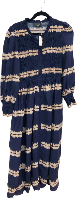 WYSE LONDON Blue and Cream Aggie Shibouri Dress - Midnight/Ivory UK 8