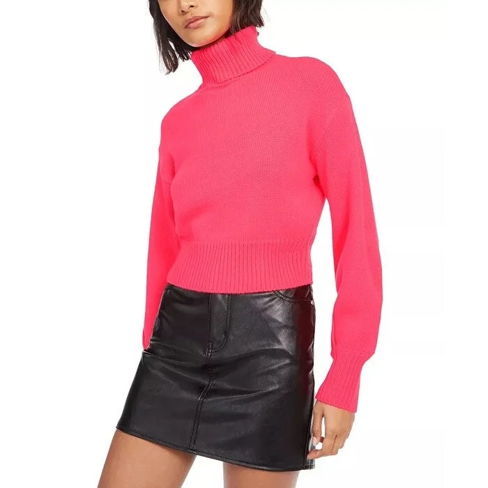 Bar III Women's Cropped Turtleneck Sweater Red Size Large