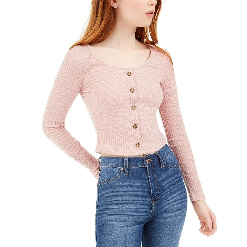 Hippie Rose Juniors' Pointelle Crop Top Pink Size Extra Large - X-Large