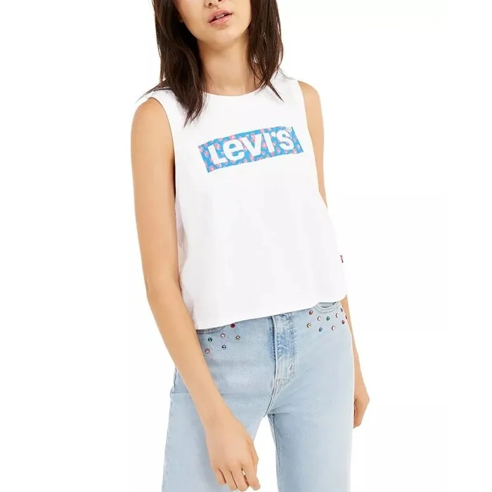 Levi's Women's Logo Cropped Tank Top White Size Small