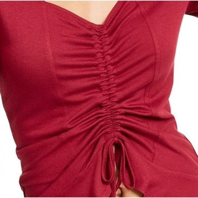 Ultra Flirt Juniors Women's Cinched-Front Cropped Top Dark Red Size Extra Large