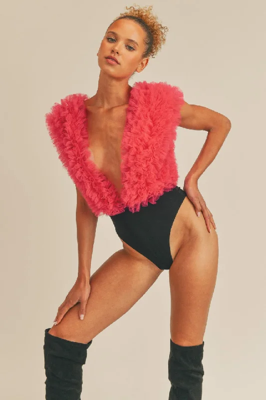 I'm The Moment Pink Ruffle Organza Bodysuit